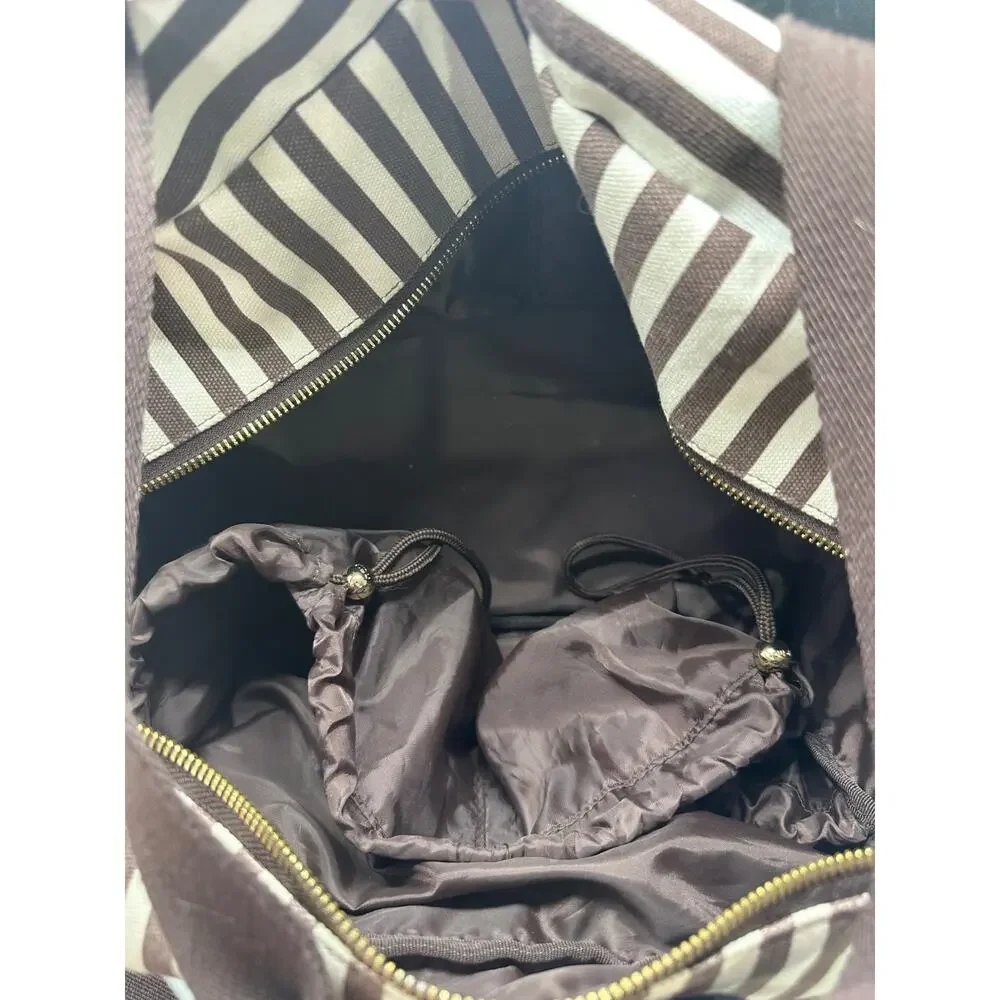 Henri Bendel NY Brown White stripe weekender bag Shoulder and Crossbody zipper